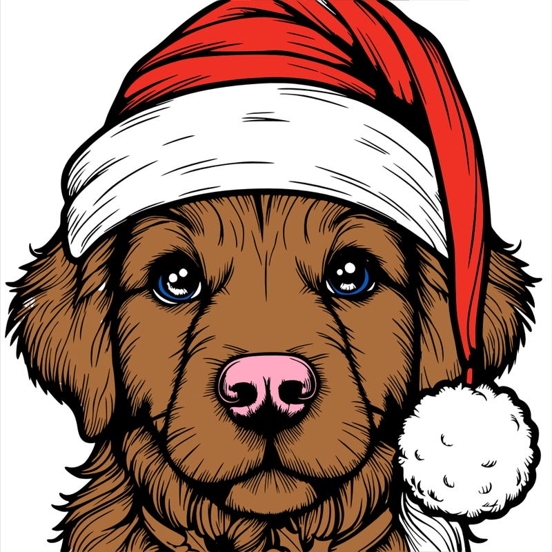 realistic dog with a christmas hat