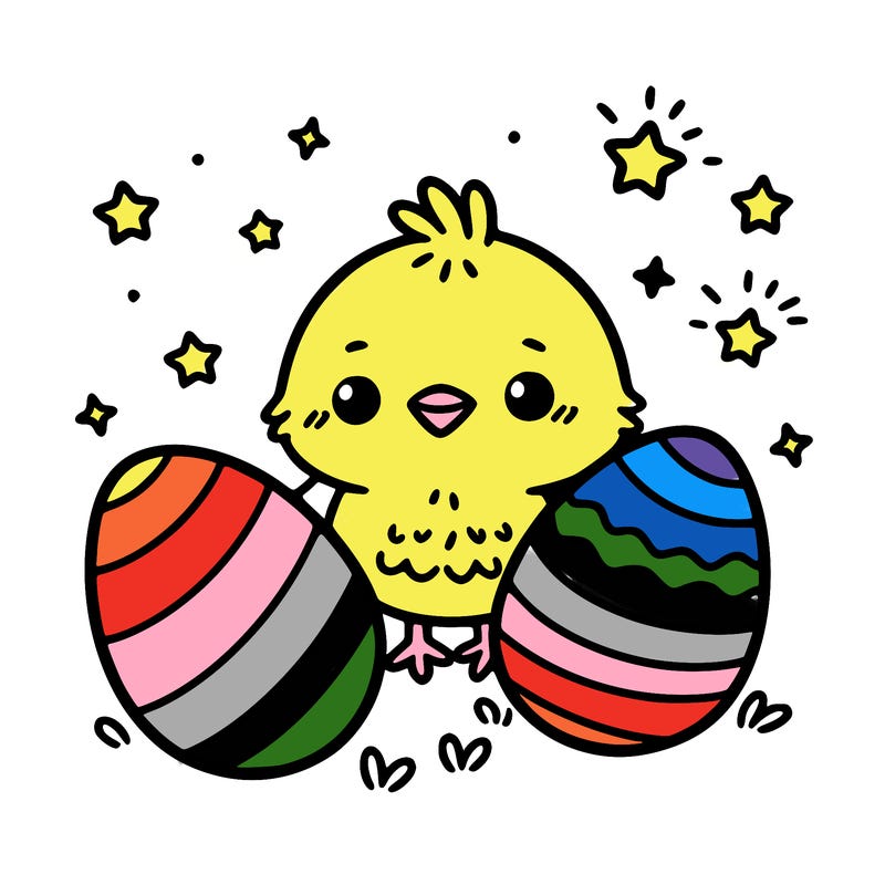 cute easter chick with eggs