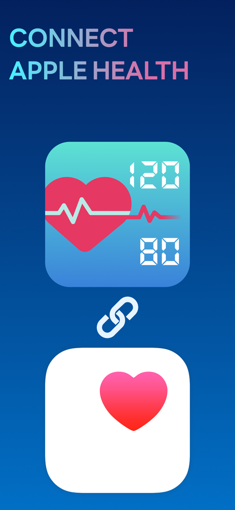 Graphic showing the BP Mate app connecting to Apple Health for health data synchronization.