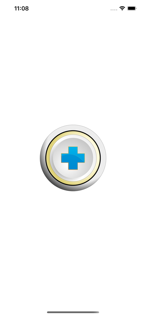 Central emergency SOS button with a blue cross in the Ratunek mobile app interface
