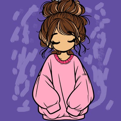 girl with baggy sweatshirt and messy bun
