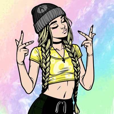 realistic teenage girl with braids and a beanie and crop top doing 🫶🏼