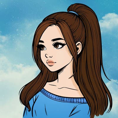 realistic girl with a high ponytail