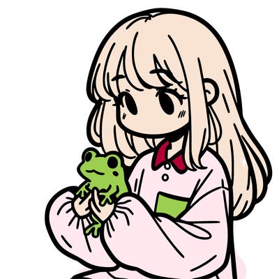 girl with long hair and a oversized shirt. and she is holding a frog