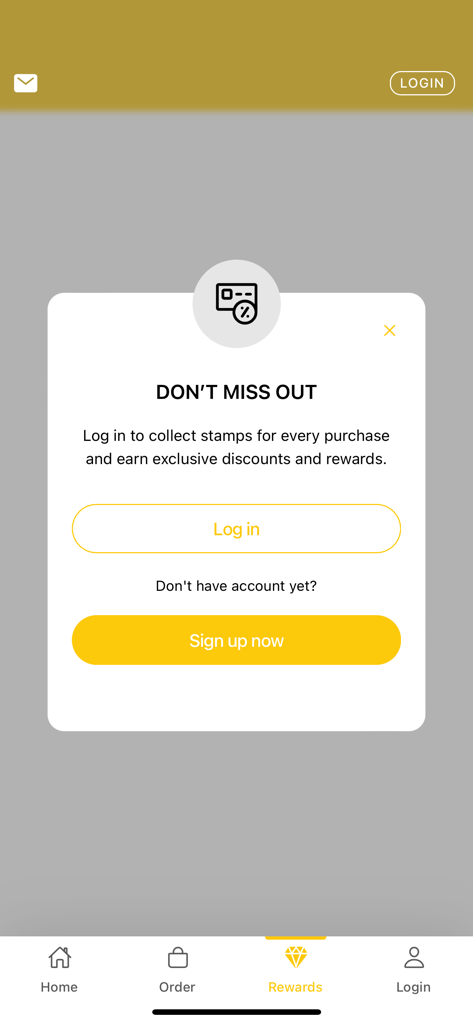 Middies Chippy - Middies Chippy app rewards screen showing login and sign up prompts for loyalty stamps