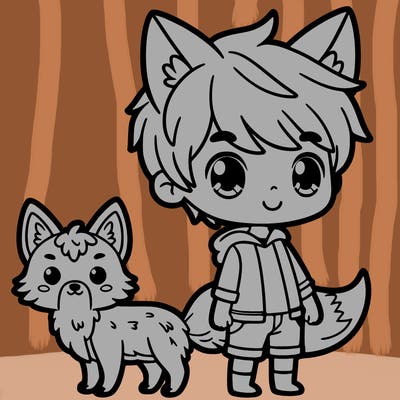boy with wolf ears and tail