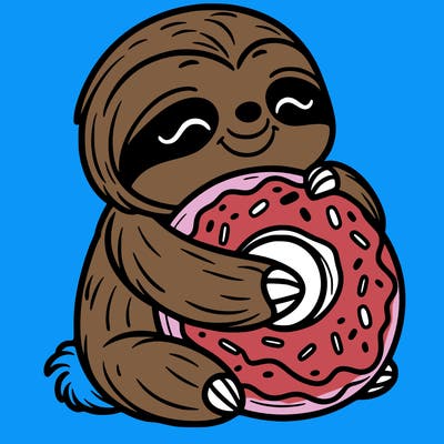 sloth cuddling a donut