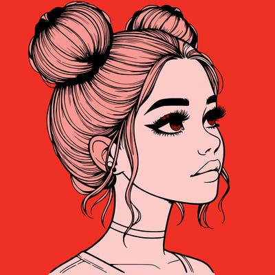 realistic girl with buns on the top of her head