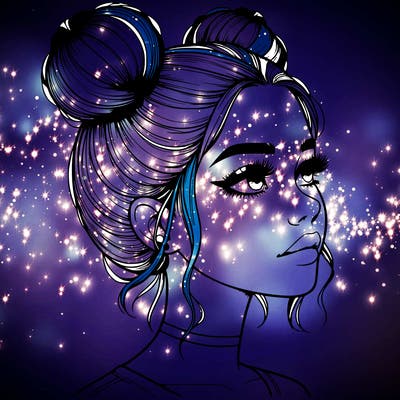 realistic girl with buns on the top of her head