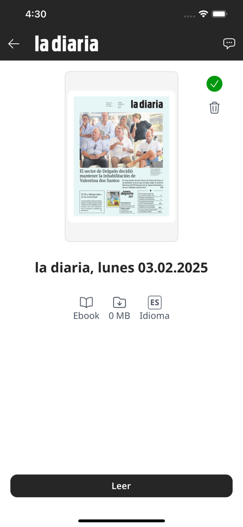 la diaria | Edición Papel - Interface do aplicativo la diaria mostrando uma edição digital do jornal uruguaio.