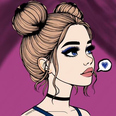 realistic girl with buns on the top of her head