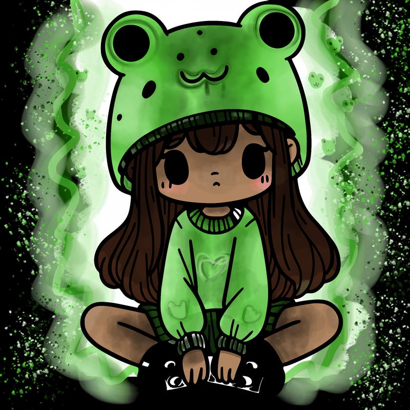 a girl wearing a frog hat and some frog socks