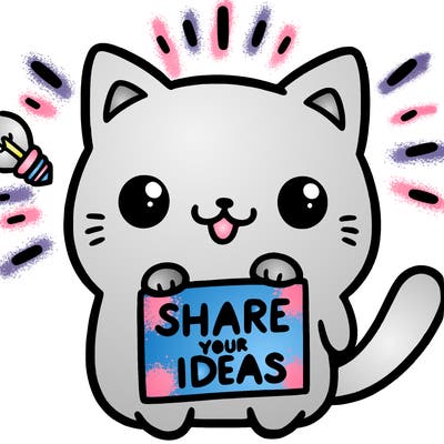 a cute cat saying share your ideas