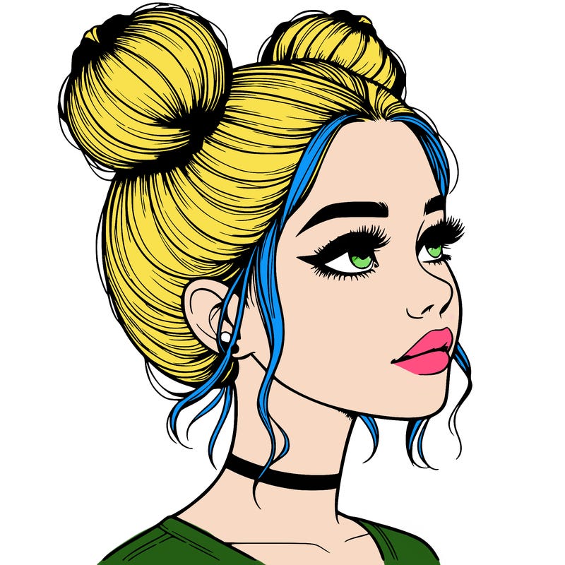 realistic girl with buns on the top of her head