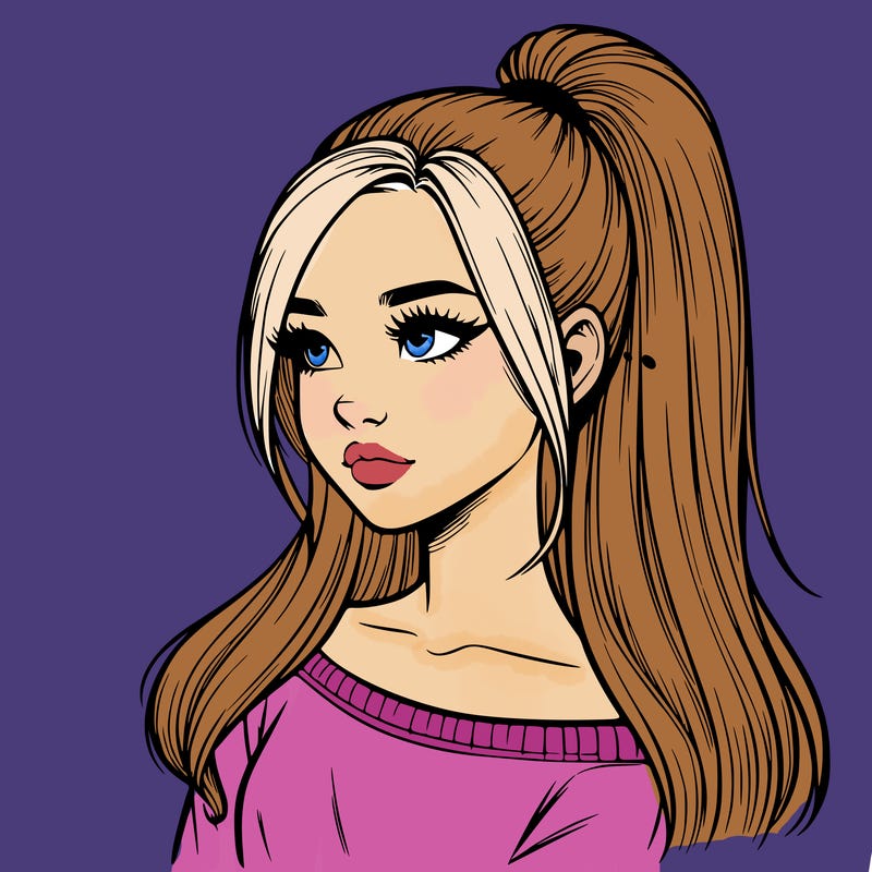 realistic girl with a high ponytail