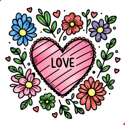 love heart with flowers around it