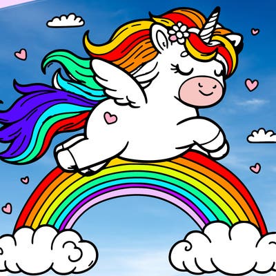 pink fluffy unicorns dancing on rainbows