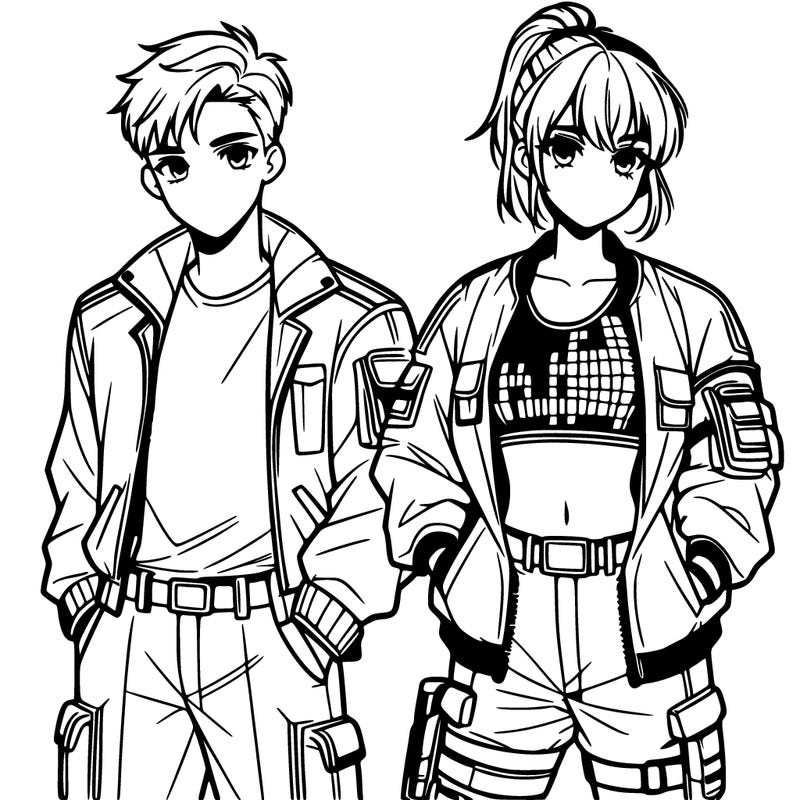ballistic girl with a crop top and jacket and a boy next to her and also wearing a jacket