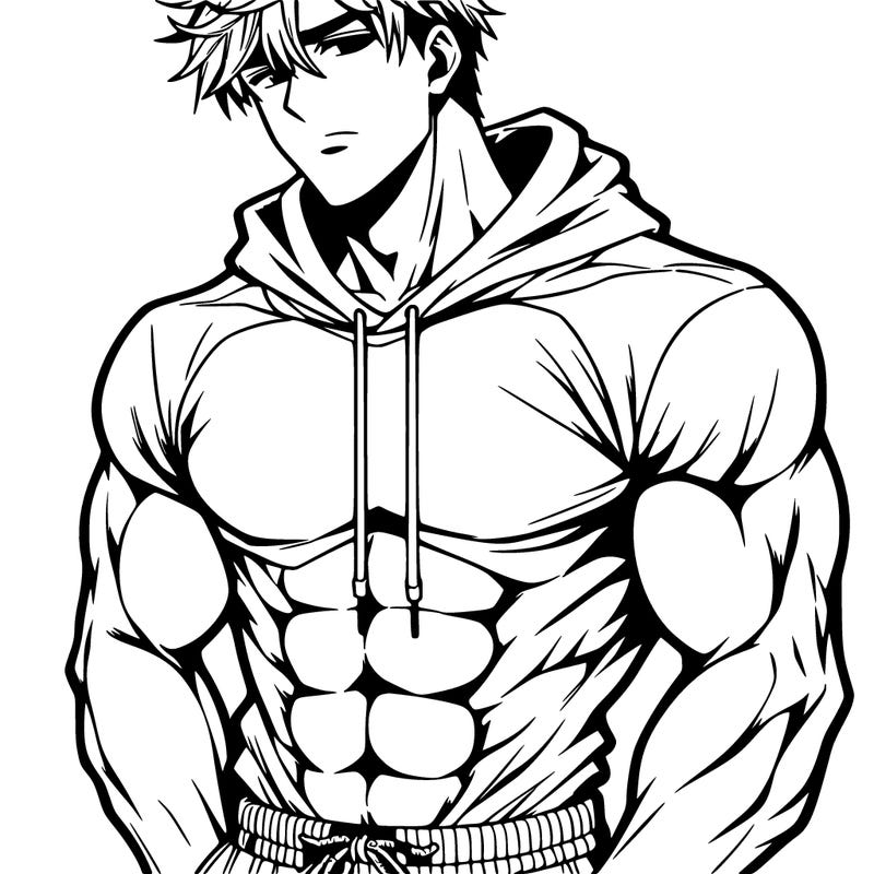 handsome muscular guy with hoodie anime