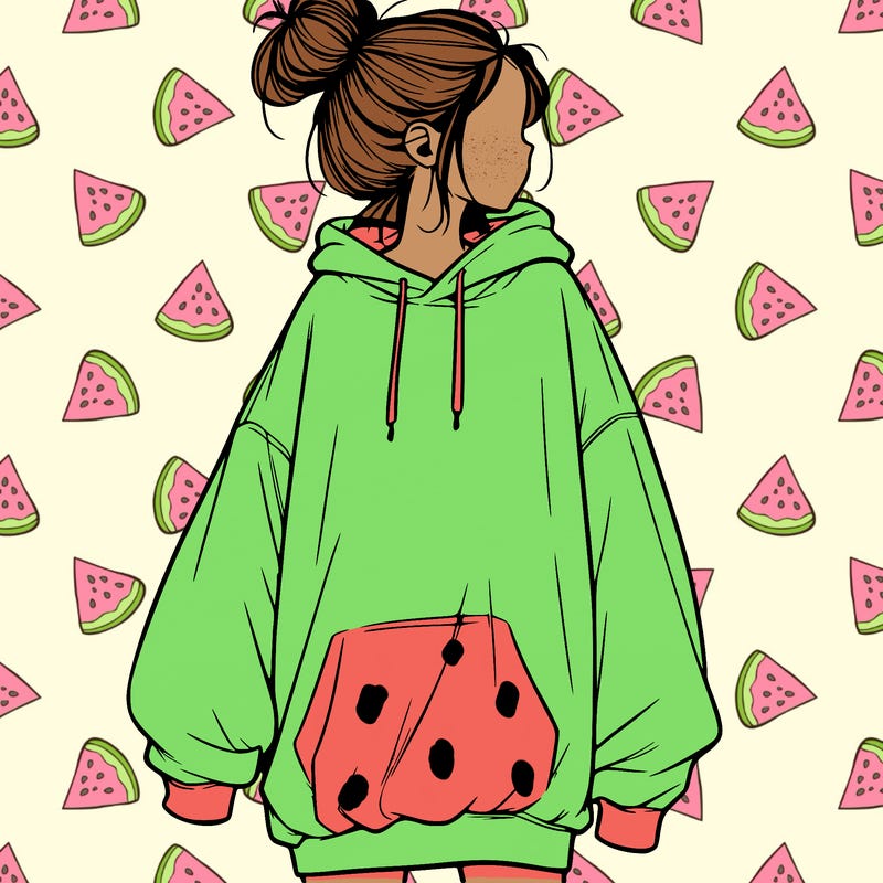 realistic girl with a oversized sweatshirt on and a bun