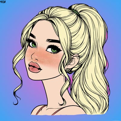 realistic girl with a ponytail on her hair and lips