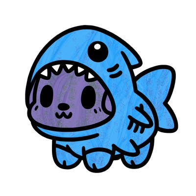 cute dog wearing a shark costume