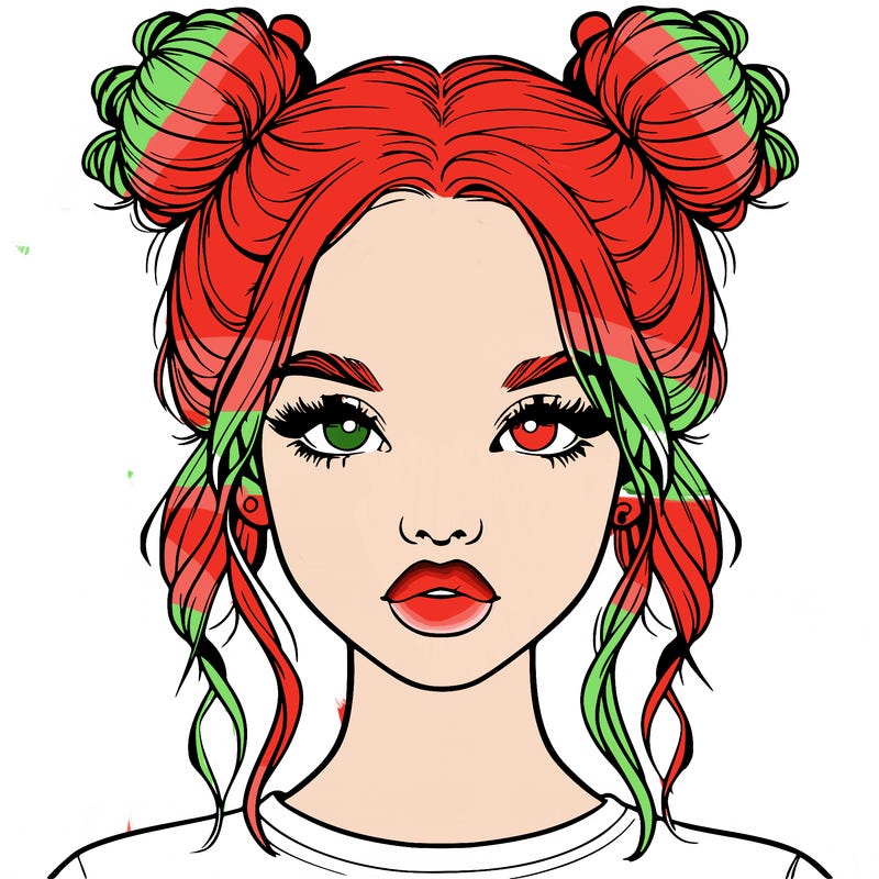 realistic girl with two buns in hair and lips