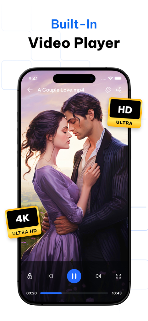 File Manager: Vault & Explorer - Built-in video player with 4K Ultra HD support for private media playback.