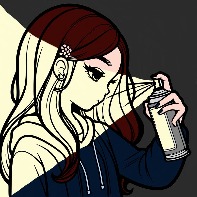 a realistic girl spray painting