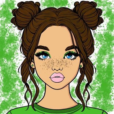 realistic girl with two buns in hair and lips