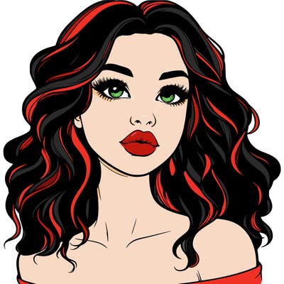 realistic girl with wavy hair and lips