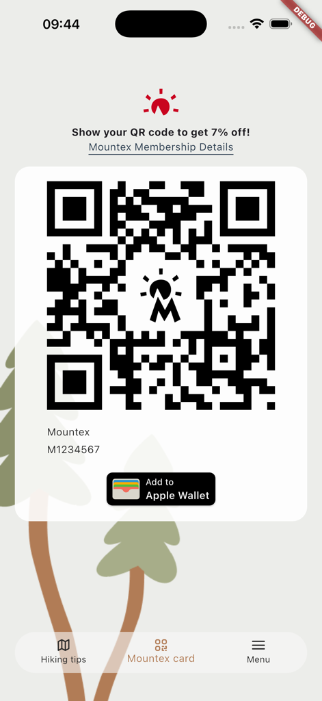 Mountex - Mountex app digital membership card with a QR code for a 7 percent discount