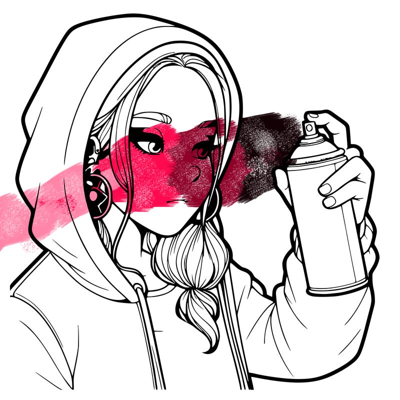 a realistic girl, spray painting