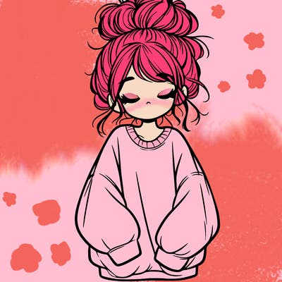 girl with baggy sweatshirt and messy bun