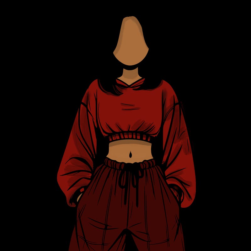 realistic girl faceless with baggy pants and a crop top