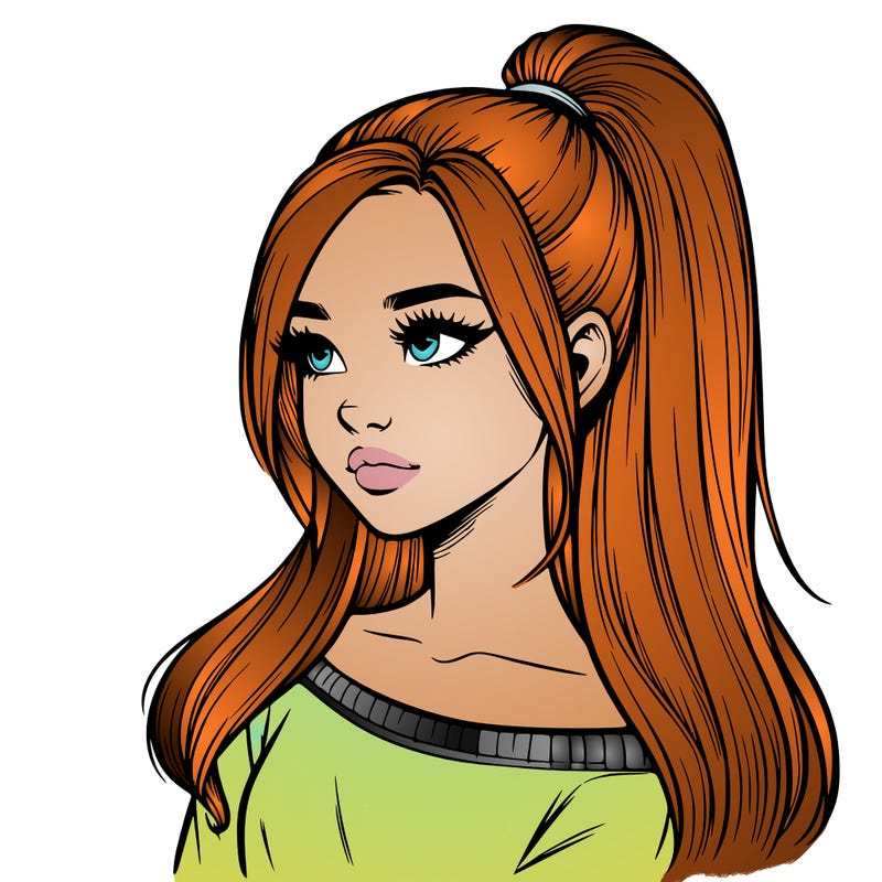 realistic girl with a high ponytail