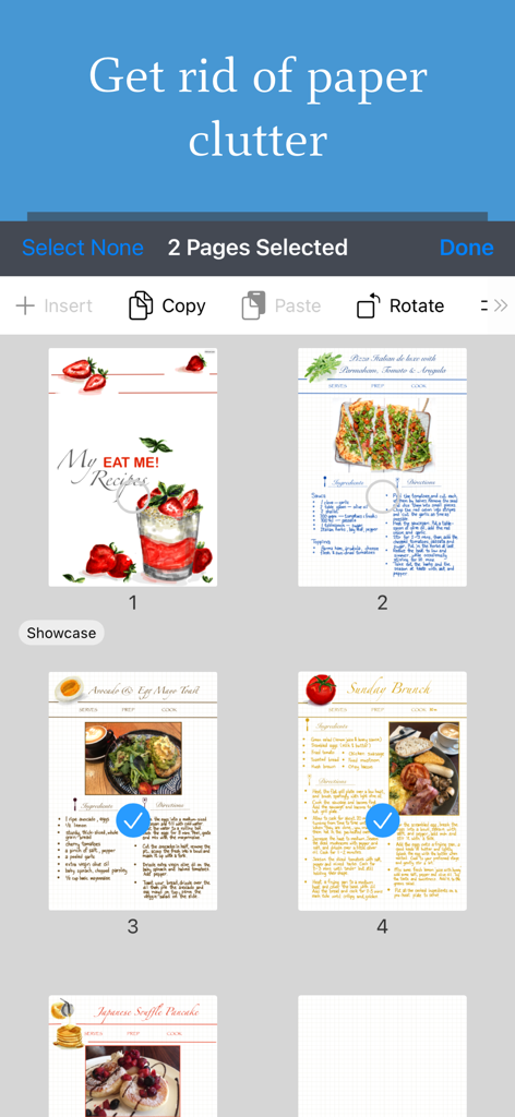 Noteful: Notes & PDF Markup - Digital recipe pages being selected and organized within the Noteful app interface