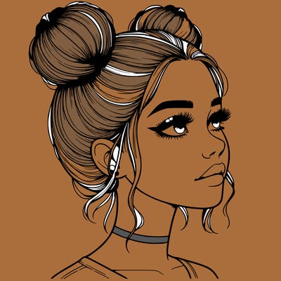 realistic girl with buns on the top of her head