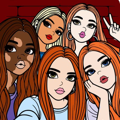 group of teen girls friends y2k up close in a selfie