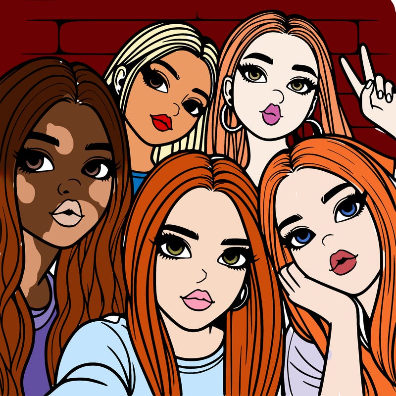 group of teen girls friends y2k up close in a selfie