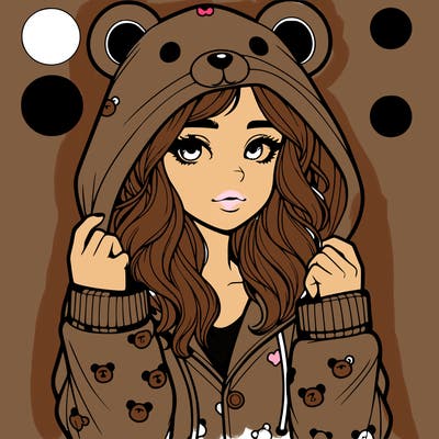 realistic girl in a animal pjs hoodie
