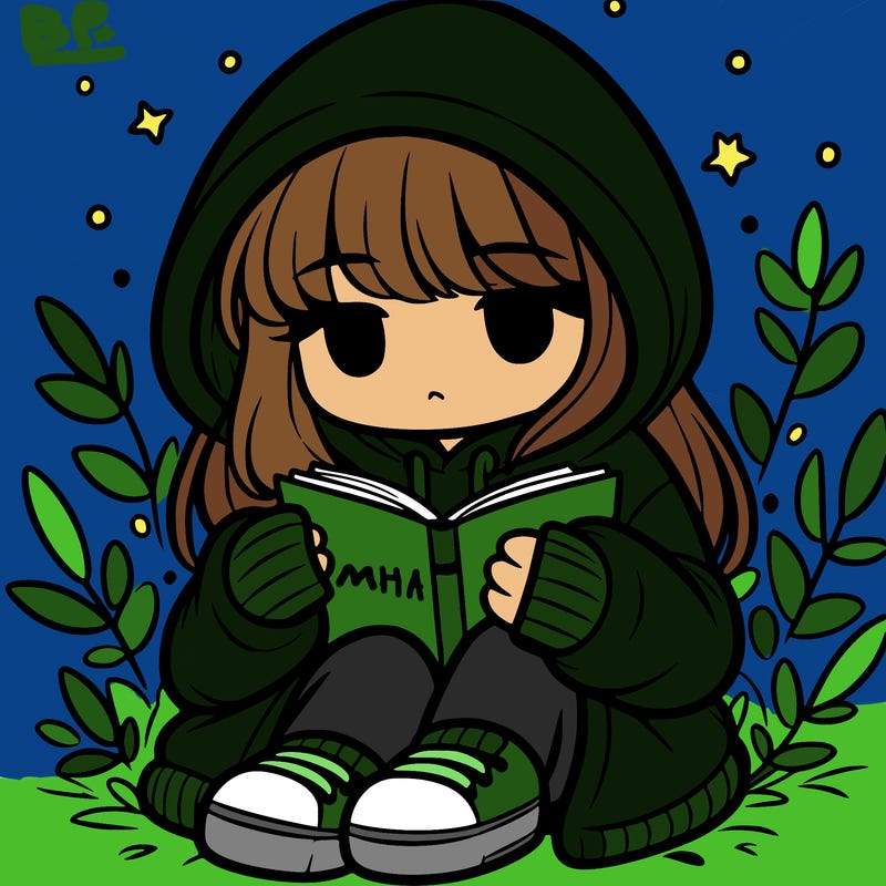 girl in oversized hoodie reading a book