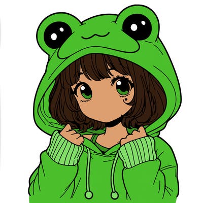 a cute teenage girl wearing a frog hoodie
