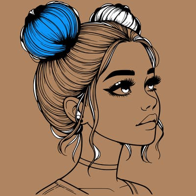 realistic girl with buns on the top of her head