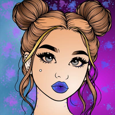 realistic girl with two buns on her hair and lips