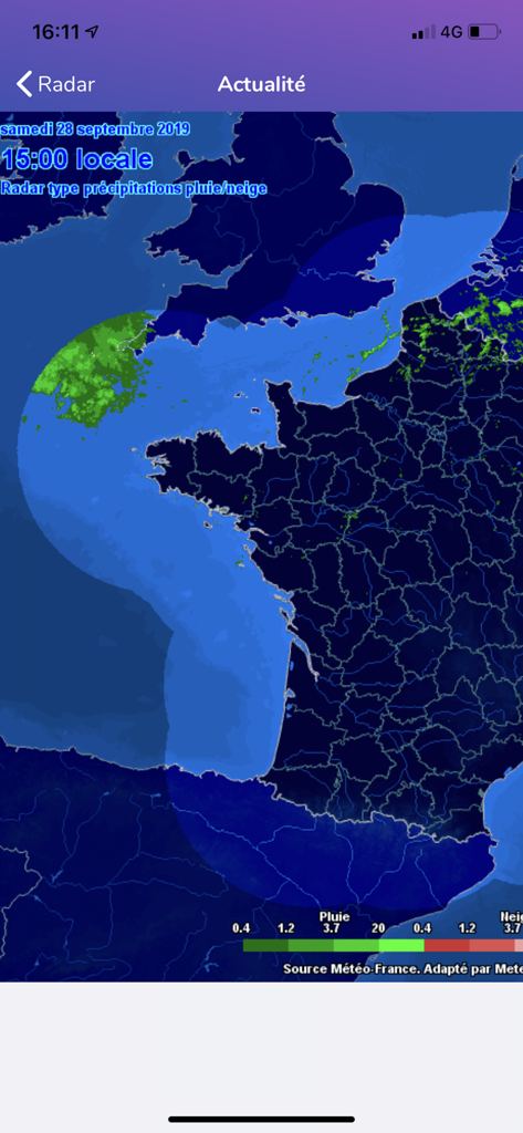Meteociel - Mappa radar delle precipitazioni in tempo reale della Francia che mostra l'intensità di pioggia e neve su Meteociel