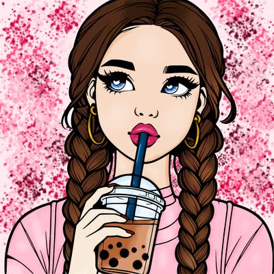 realistic girl with braided hair drinking boba