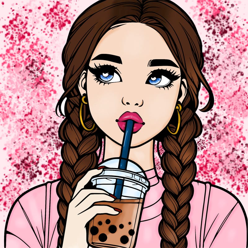 realistic girl with braided hair drinking boba