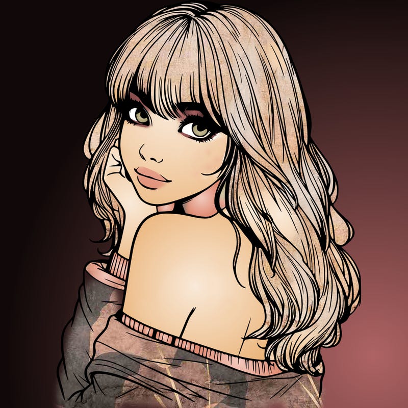 realistic girl with bangs looking over her shoulder