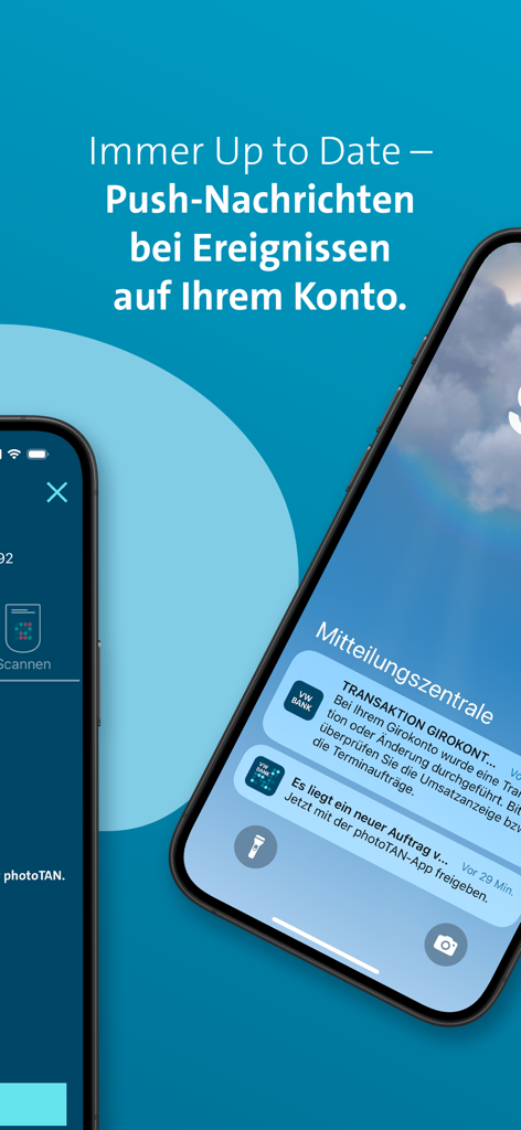Volkswagen Bank Banking - iPhone-Bildschirm mit Transaktions-Push-Benachrichtigungen von der Volkswagen Bank App